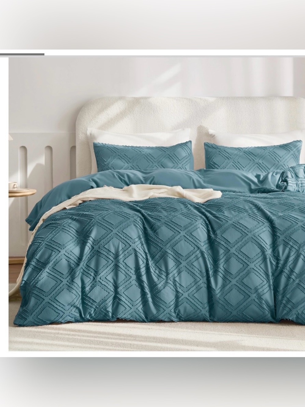 TWIN BOHO Grid Tufted Duvet 3Pc Set - 100% Microfiber- GRAYISH BLUE - Picture 4 of 15